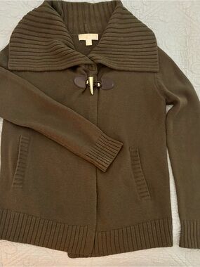 Michael Kors Olive Shawl Collar Toggle Cardigan